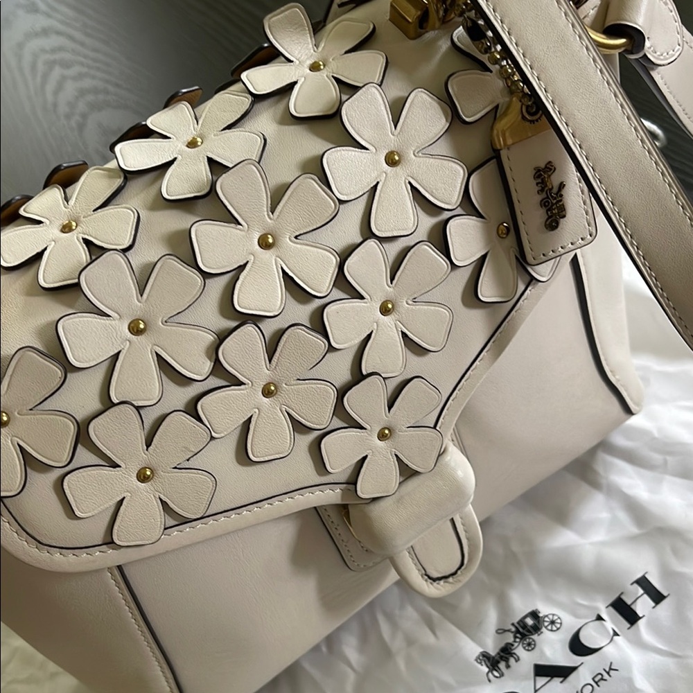 Coach 1941 White Floral Appliqué Top-Handle Satchel - Picture 2 of 13